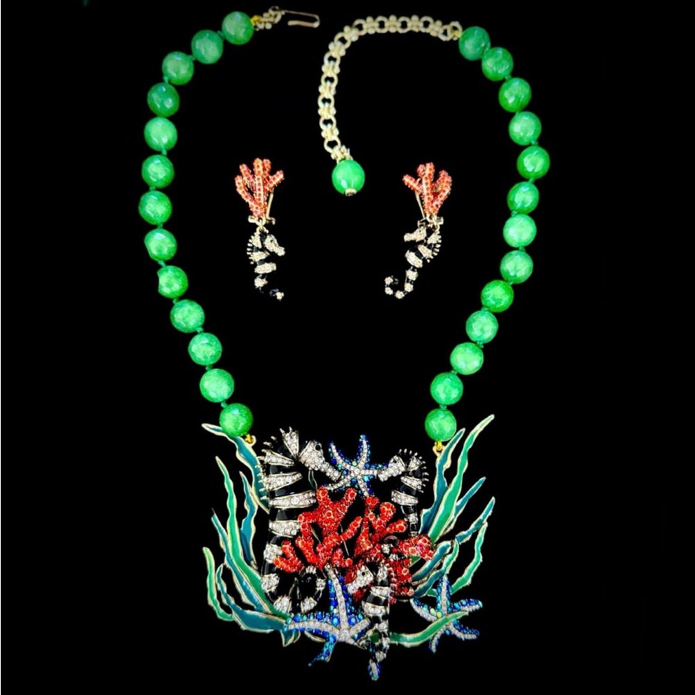 Heidi Daus Green and Multicolor Statement Necklace & Earrings Set
